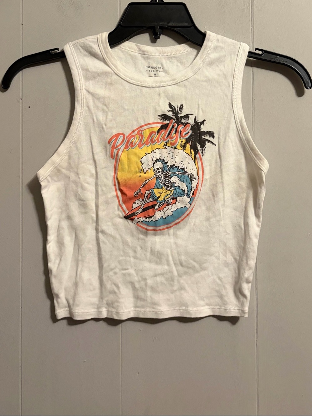 Paradise Graphic Tank Top - White - Homegirl Society Cropped